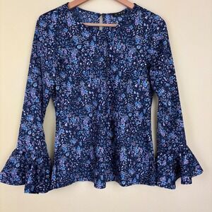 J.Crew Women's‎ Floral Ruffle Sleeve Blouse SZ XS Blue Purple Casual Top